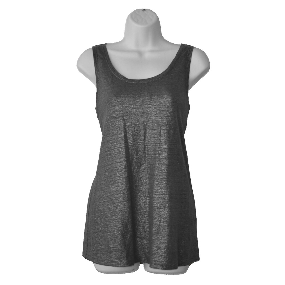 A4 Auth EILEEN FISHER Grey Metallic Organic Linen Tank Top Size S